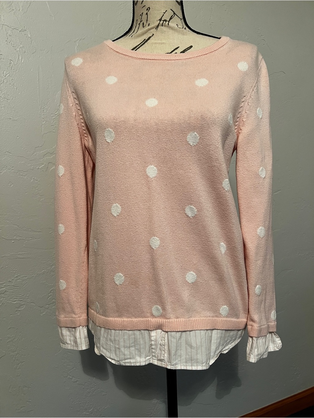 Talbots Pink Polka Dot Layered Sweater